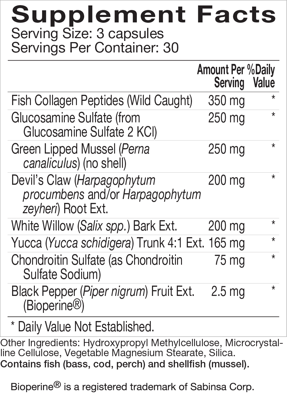JTL Mobility Supplement Facts panel